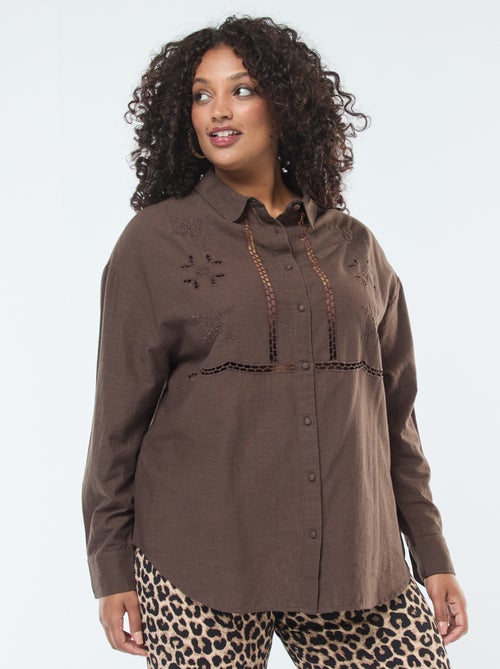 Blusa de manga comprida com bordados ajurados - Kiabi