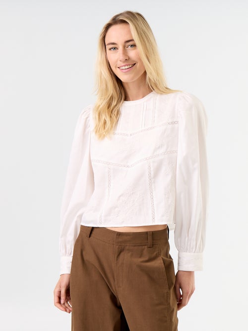 Blusa de manga comprida com bordados - Kiabi Blusa de manga comprida com bordados - Kiabi