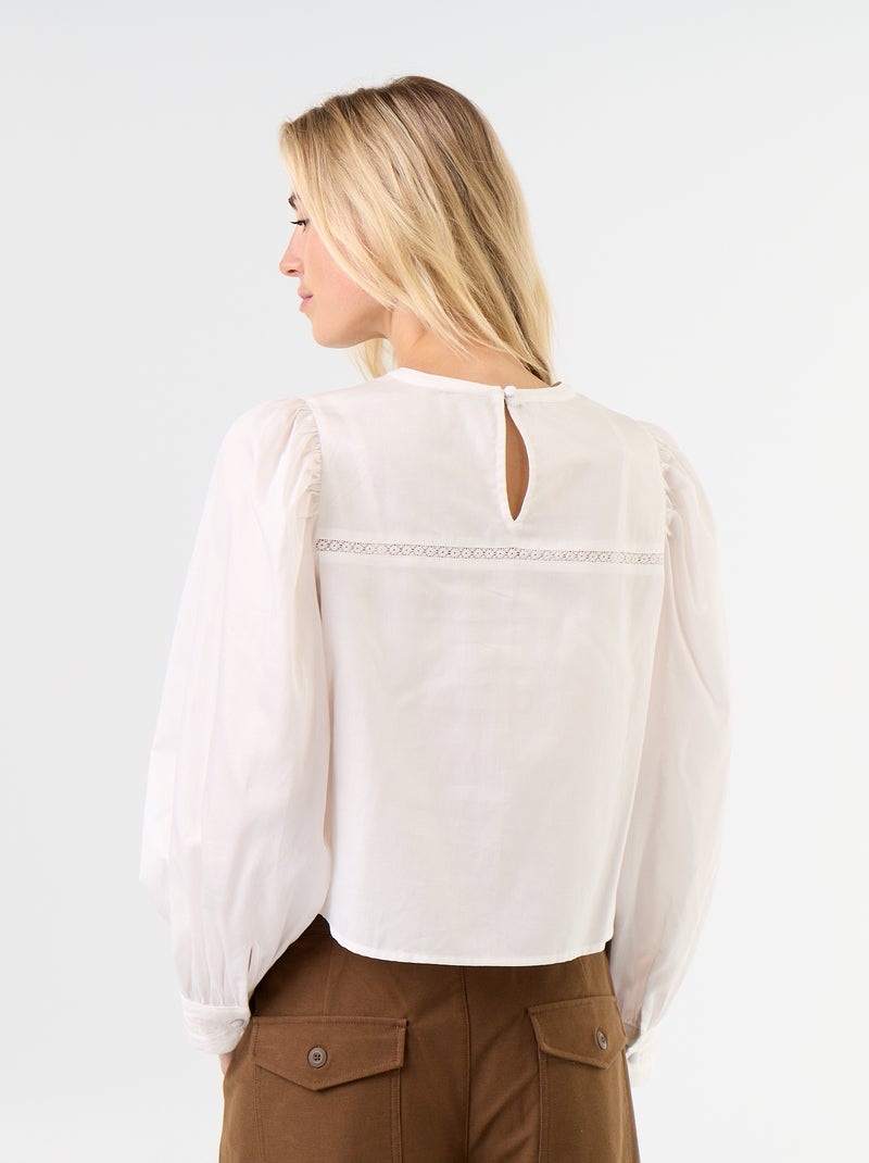Blusa de manga comprida com bordados Branco - Kiabi