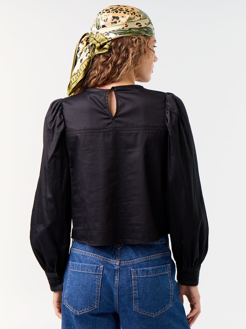 Blusa de manga comprida com bordados Preto - Kiabi