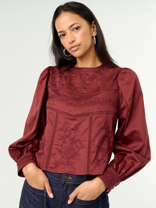 Blusa de manga comprida com bordados - Kiabi