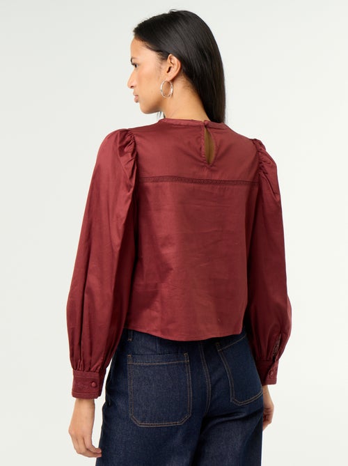 Blusa de manga comprida com bordados - Kiabi