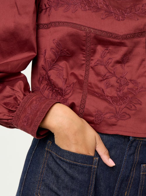 Blusa de manga comprida com bordados - Kiabi
