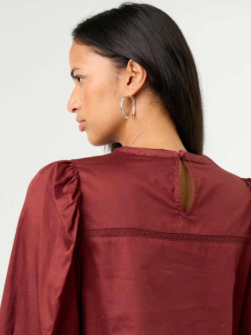 Blusa de manga comprida com bordados Vermelho - Kiabi