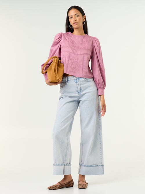 Blusa de manga comprida com bordados - Kiabi Blusa de manga comprida com bordados - Kiabi