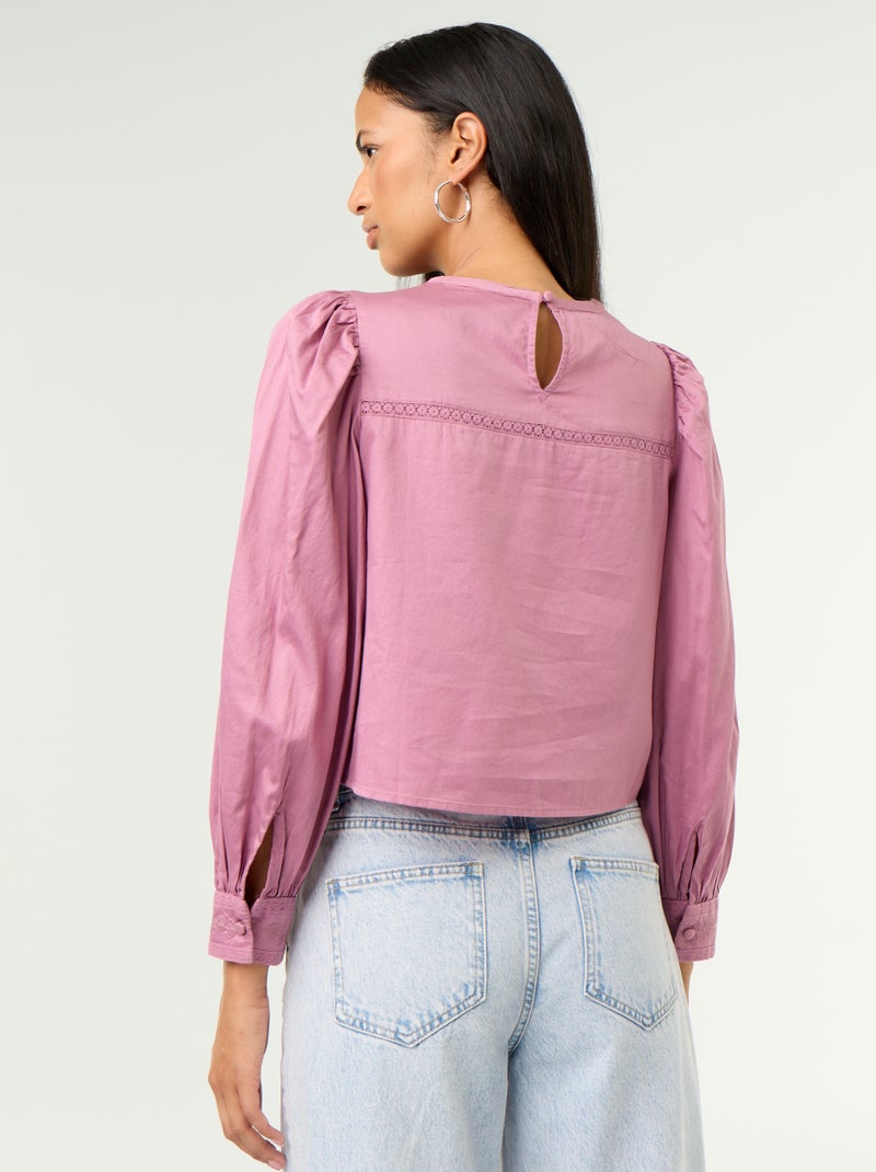 Blusa de manga comprida com bordados Violeta - Kiabi