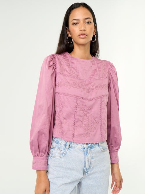 Blusa de manga comprida com bordados - Kiabi Blusa de manga comprida com bordados - Kiabi