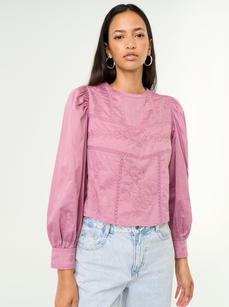 Blusa de manga comprida com bordados Violeta - Kiabi