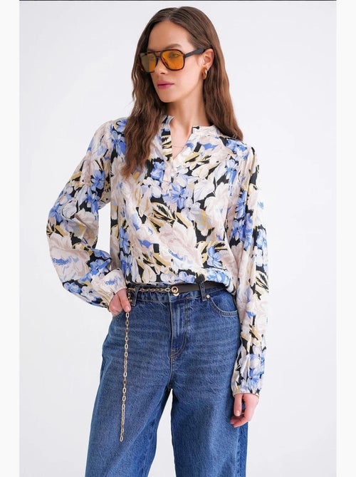 Blusa de manga comprida com estampado floral e gola mandarim mixray - Kiabi