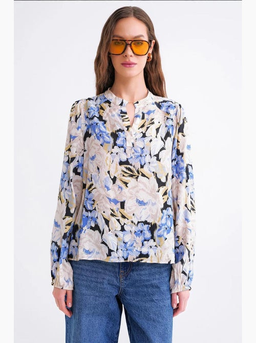 Blusa de manga comprida com estampado floral e gola mandarim mixray - Kiabi