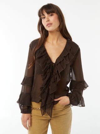 Blusa de manga comprida com folhos