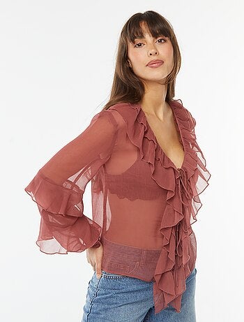 Blusa de manga comprida com folhos
