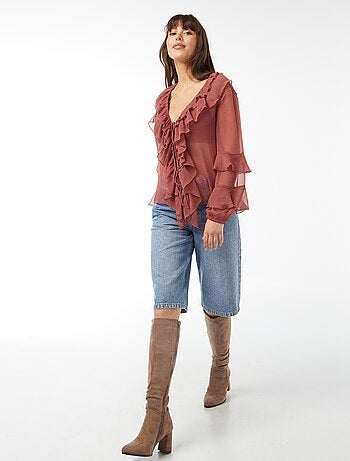 Blusa de manga comprida com folhos