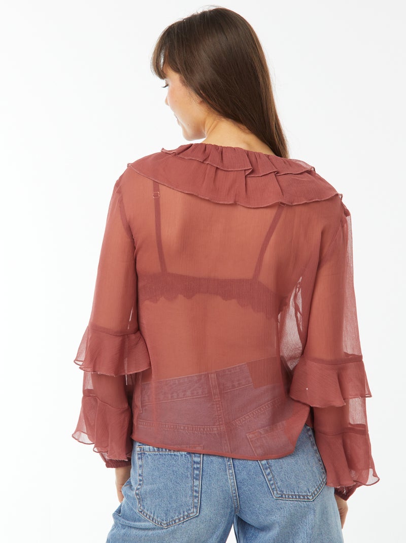 Blusa de manga comprida com folhos Vermelho - Kiabi
