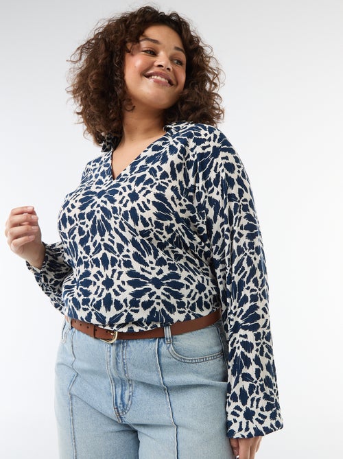 Blusa de manga comprida com gola de pontas soltas - Kiabi