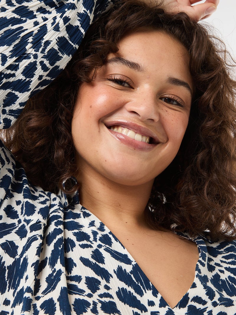 Blusa de manga comprida com gola de pontas soltas Azul - Kiabi