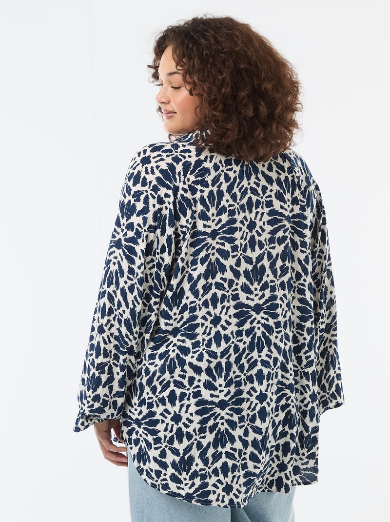 Blusa de manga comprida com gola de pontas soltas Azul - Kiabi