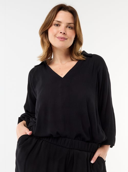 Blusa de manga comprida com gola de pontas soltas - Kiabi