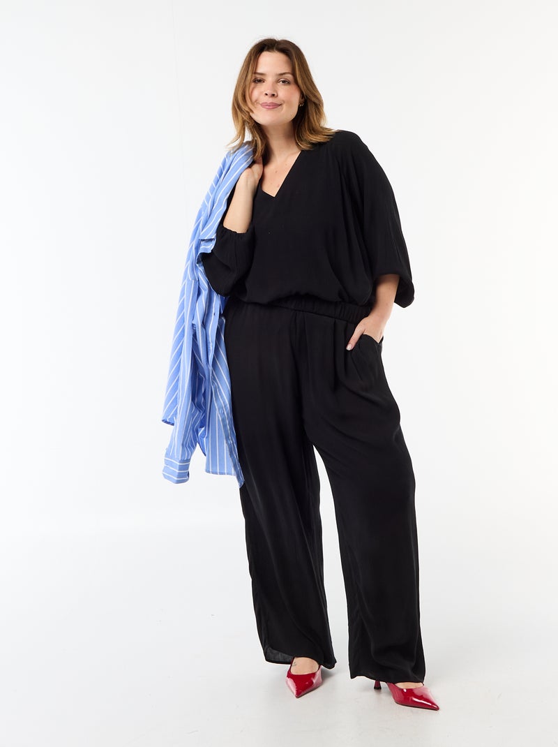 Blusa de manga comprida com gola de pontas soltas Preto - Kiabi