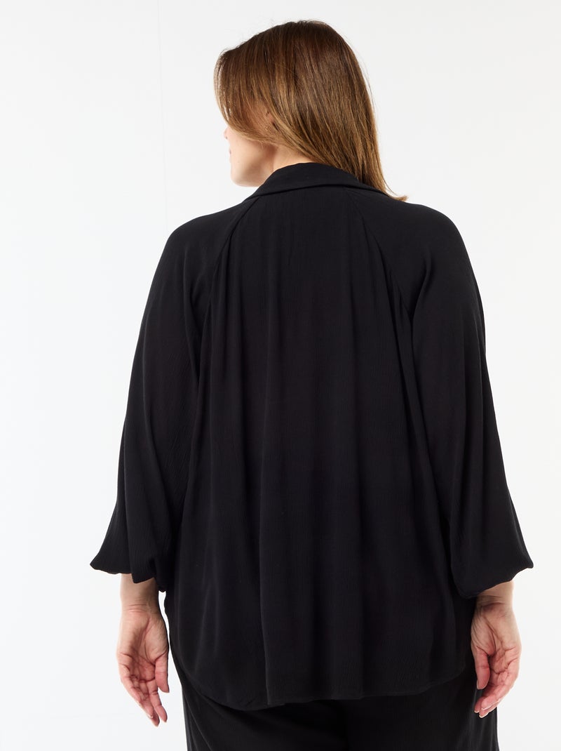 Blusa de manga comprida com gola de pontas soltas Preto - Kiabi
