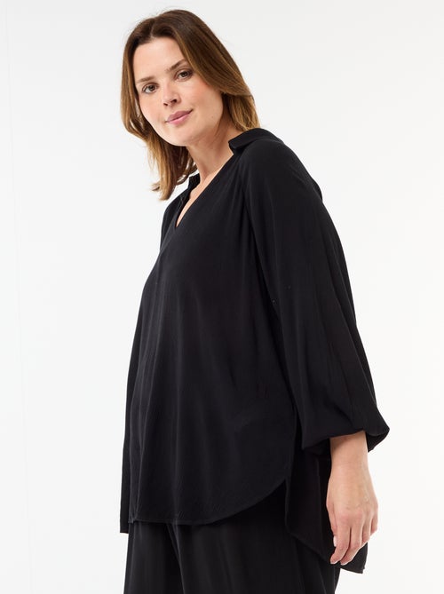 Blusa de manga comprida com gola de pontas soltas - Kiabi