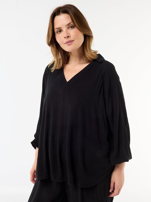 Blusa de manga comprida com gola de pontas soltas - Kiabi