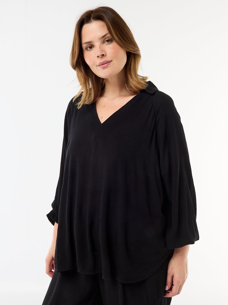 Blusa de manga comprida com gola de pontas soltas Preto - Kiabi