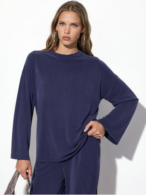 Blusa de manga comprida com gola redonda e caimento descontraído busem - Kiabi