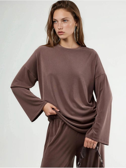 Blusa de manga comprida com gola redonda e caimento descontraído busem - Kiabi