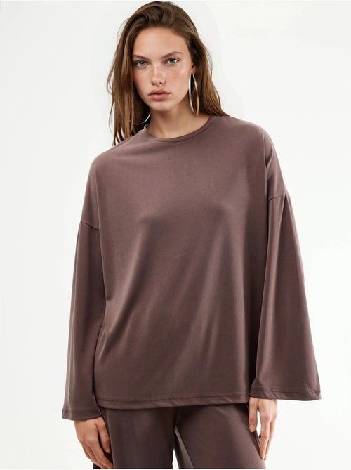 Blusa de manga comprida com gola redonda e caimento descontraído busem - Kiabi