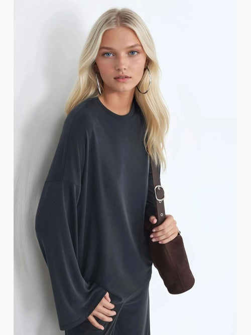 Blusa de manga comprida com gola redonda e caimento descontraído busem - Kiabi