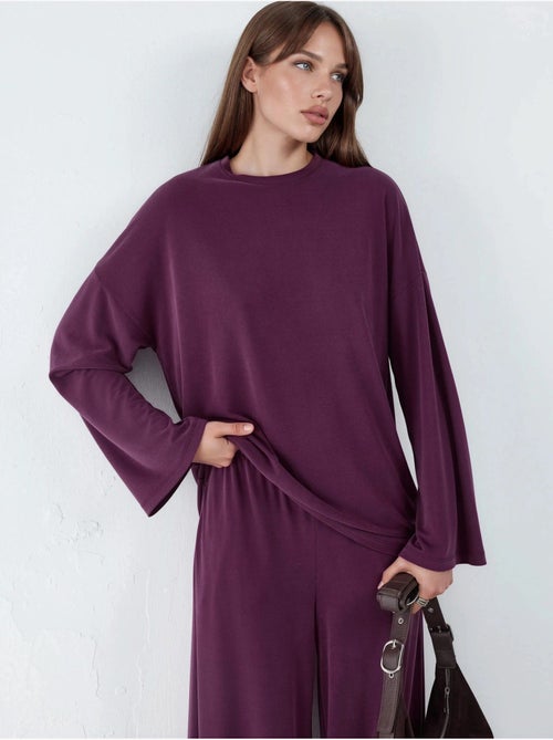 Blusa de manga comprida com gola redonda e caimento descontraído busem - Kiabi
