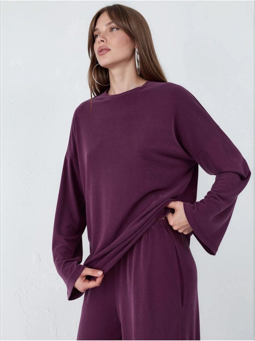 Blusa de manga comprida com gola redonda e caimento descontraído busem - Kiabi