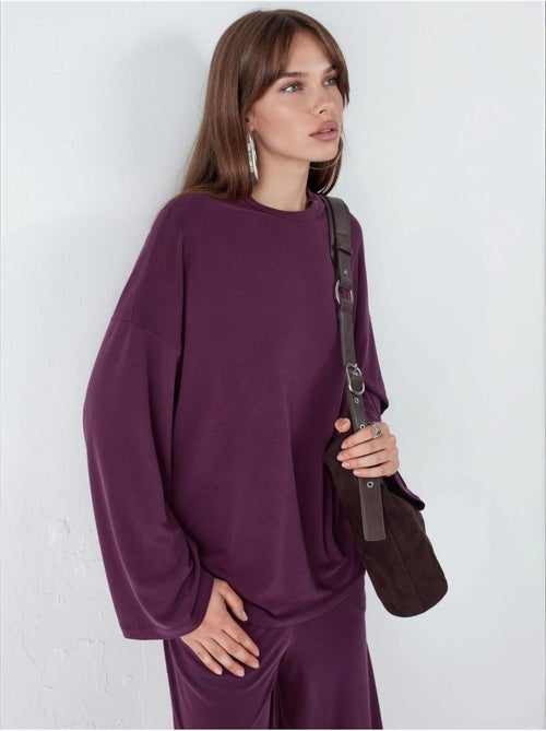 Blusa de manga comprida com gola redonda e caimento descontraído busem - Kiabi