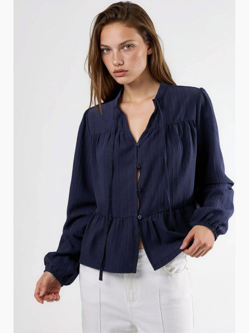 Blusa de manga comprida com gola tippet hiccup - Kiabi Blusa de manga comprida com gola tippet hiccup - Kiabi