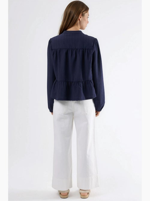 Blusa de manga comprida com gola tippet hiccup - Kiabi Blusa de manga comprida com gola tippet hiccup - Kiabi
