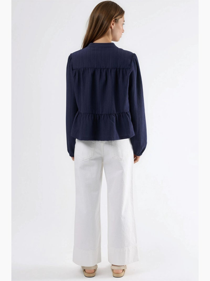 Blusa de manga comprida com gola tippet hiccup Azul-marinho - Kiabi