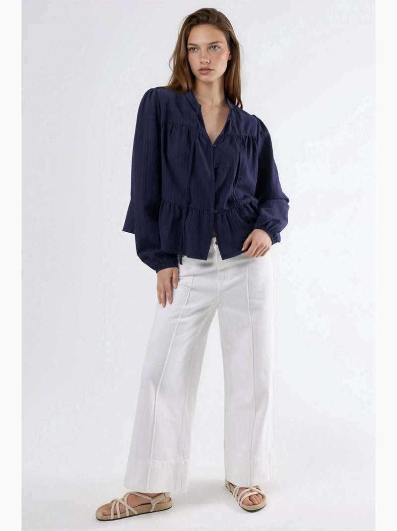 Blusa de manga comprida com gola tippet hiccup Azul-marinho - Kiabi