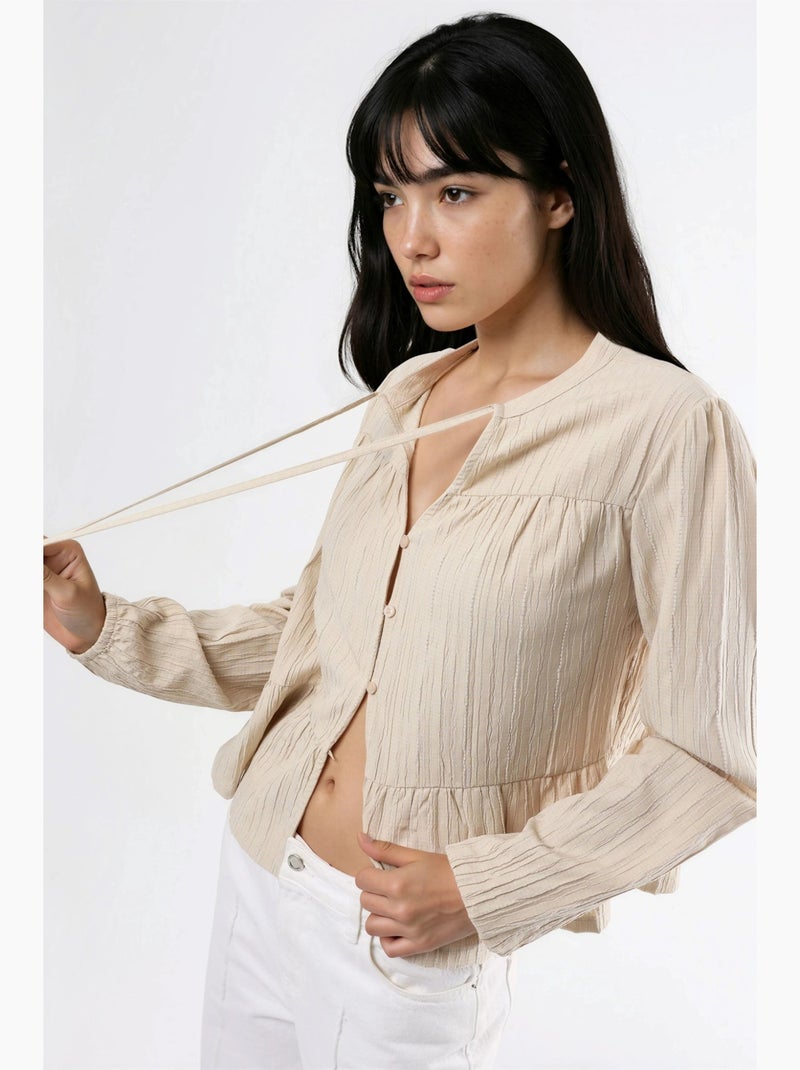 Blusa de manga comprida com gola tippet hiccup Marfim - Kiabi