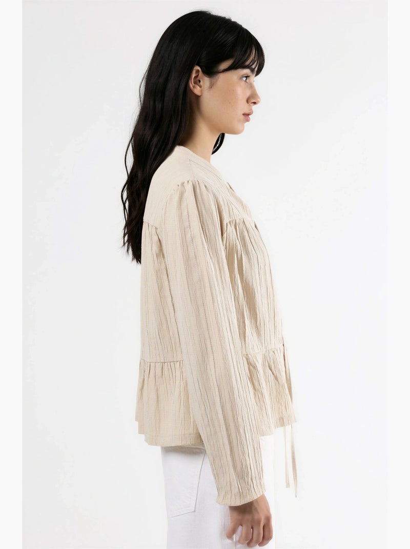 Blusa de manga comprida com gola tippet hiccup Marfim - Kiabi