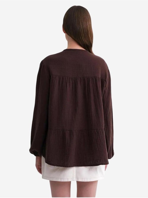Blusa de manga comprida de corte descontraído com laço no decote mixray - Kiabi Blusa de manga comprida de corte descontraído com laço no decote mixray - Kiabi