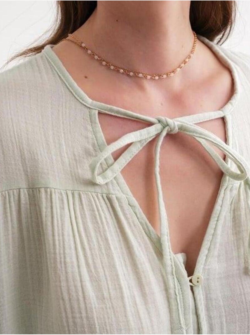 Blusa de manga comprida de corte descontraído com laço no decote mixray Verde menta - Kiabi