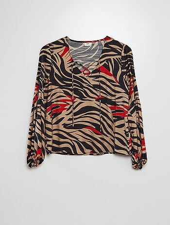 Blusa de manga comprida e decote em bico com estampado zebra 'JDY'