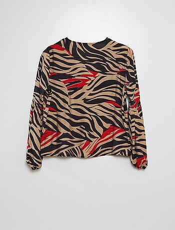 Blusa de manga comprida e decote em bico com estampado zebra 'JDY'