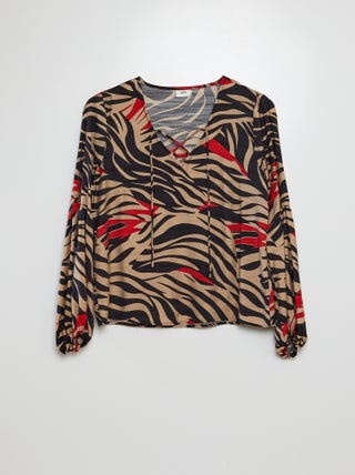 Blusa de manga comprida e decote em bico com estampado zebra 'JDY'