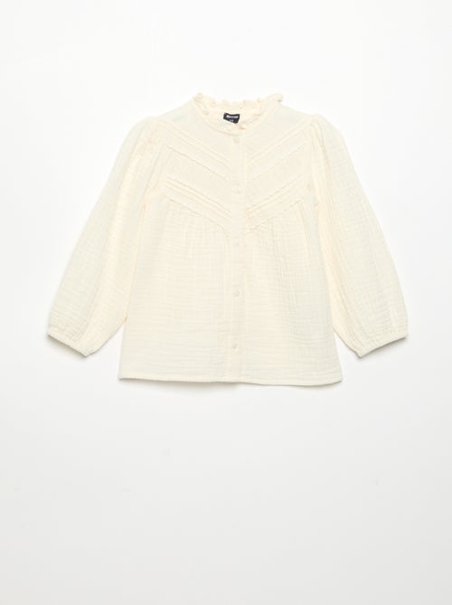 Blusa de manga comprida e gola fantasia - Kiabi