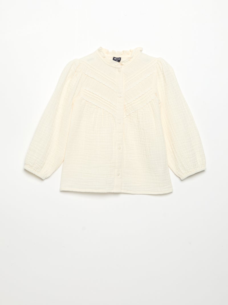 Blusa de manga comprida e gola fantasia Bege - Kiabi