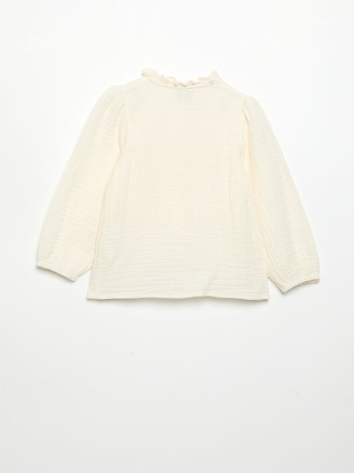 Blusa de manga comprida e gola fantasia - Kiabi