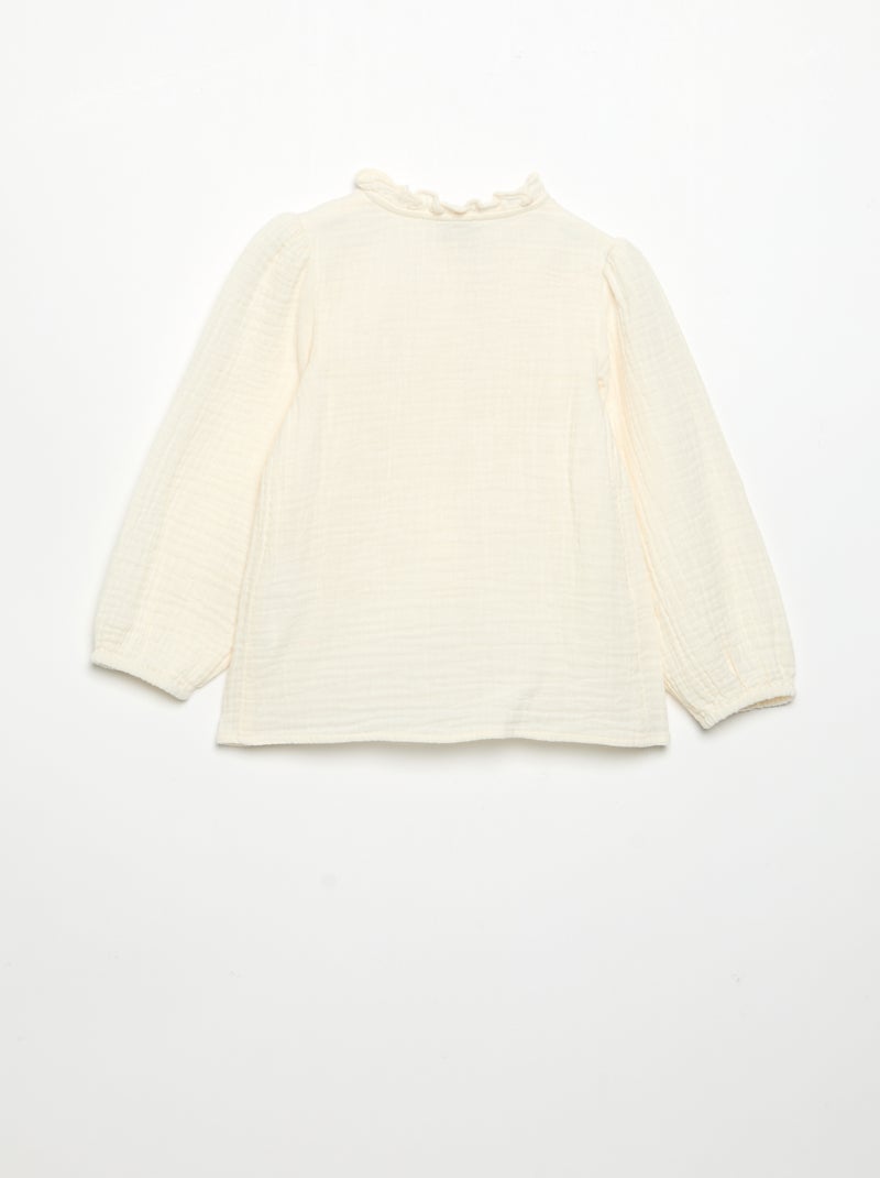 Blusa de manga comprida e gola fantasia Bege - Kiabi