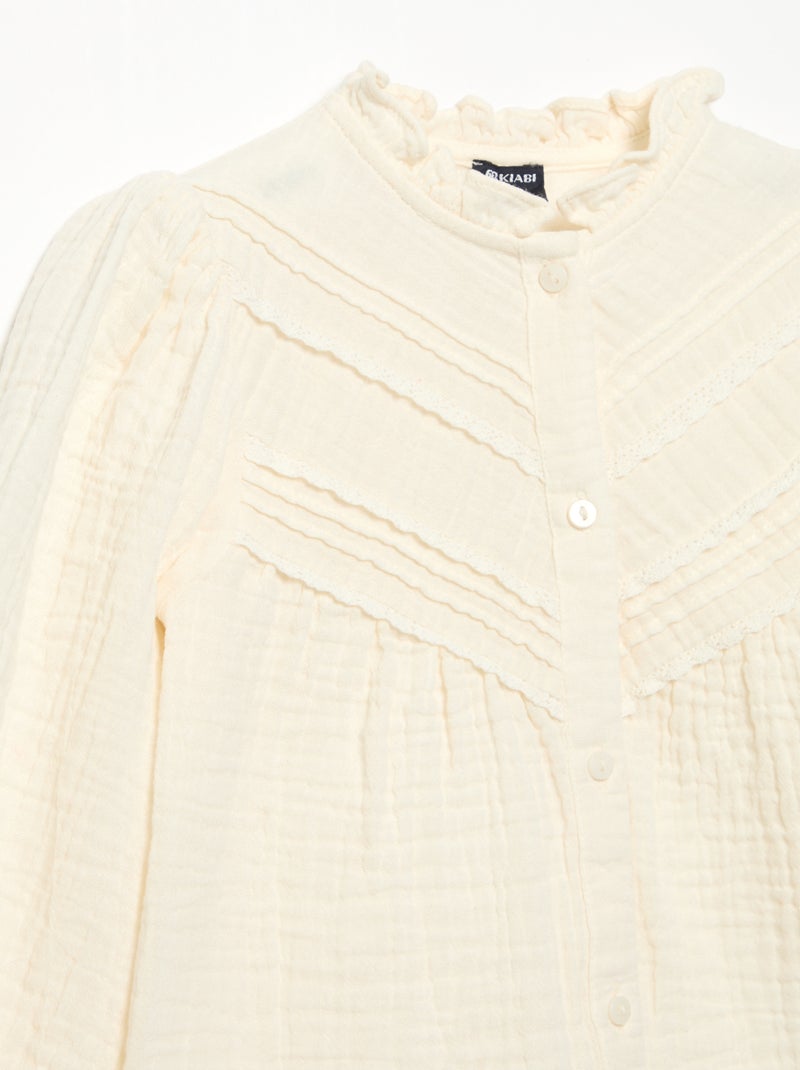 Blusa de manga comprida e gola fantasia Bege - Kiabi